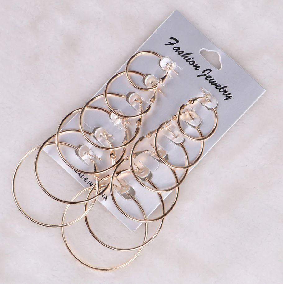 Plain Gold Hoops Pack of 6 – Alloy Jewelry for Women