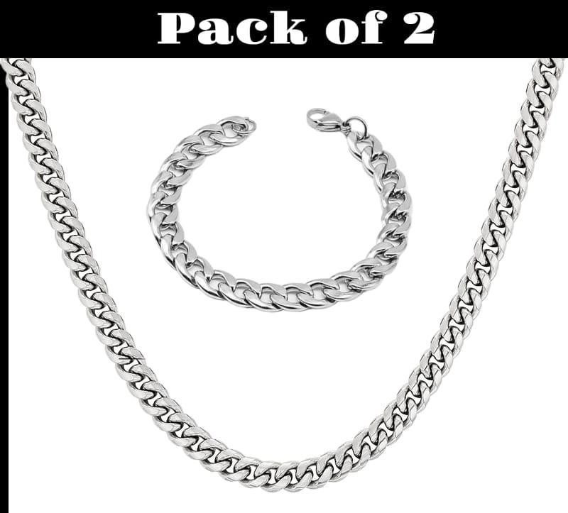 Men’s Stainless Steel Chain & Bracelet Set – Adjustable Jewelry