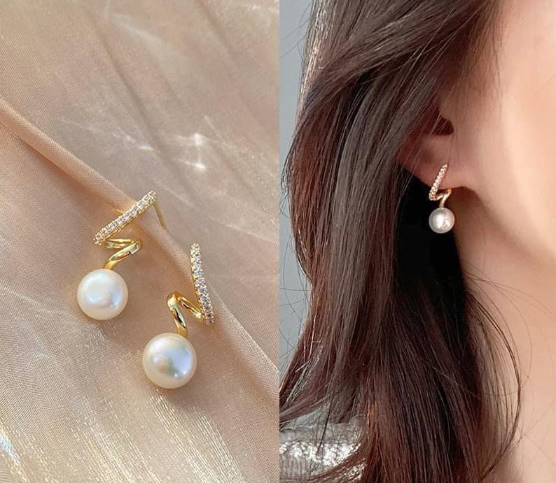 Zig Zag Pearl Earrings – Golden Plated Alloy Jewelry for Women