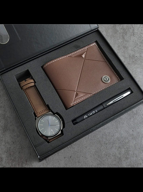 TOMI Premium Men’s Gift Set –Leather Strap Watch,  Wallet & Pen Combo