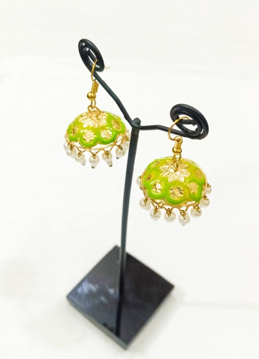 Green Jhumka Earrings Pair – Casting Jewelry for Women
