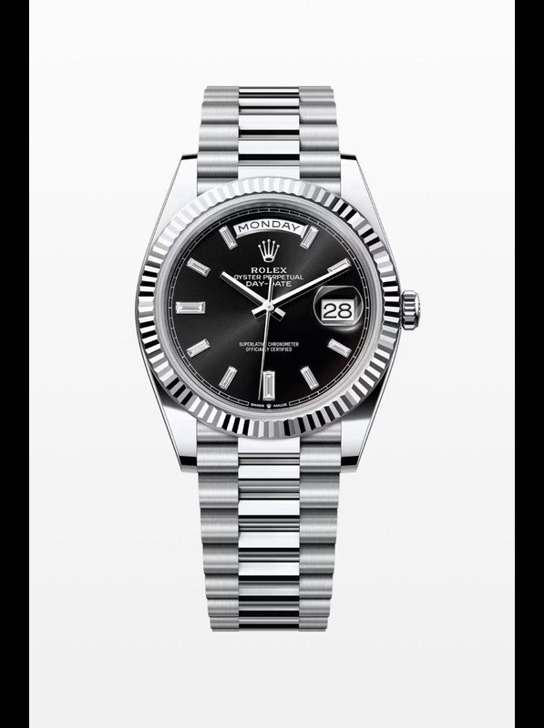 Luxury Day-Date Stainless Steel Watch – Black Dial with Fluted Bezel
