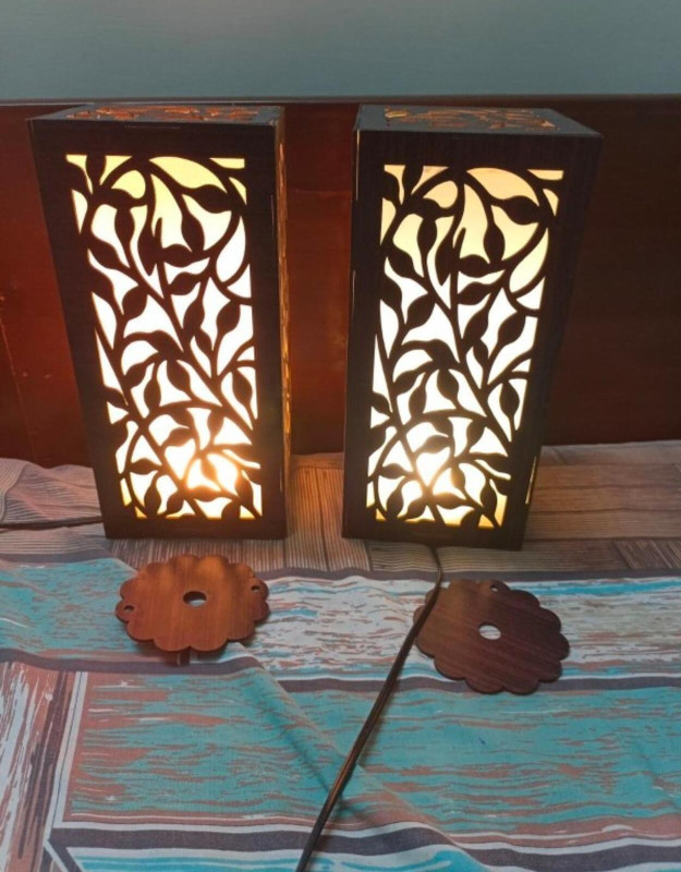Modern MDF Wooden Night Lamp – Brown Finish