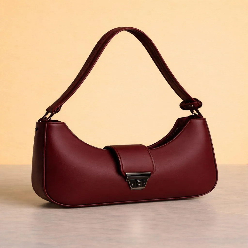 Women’s Maroon PU Leather Shoulder Bag – Plain & Stylish