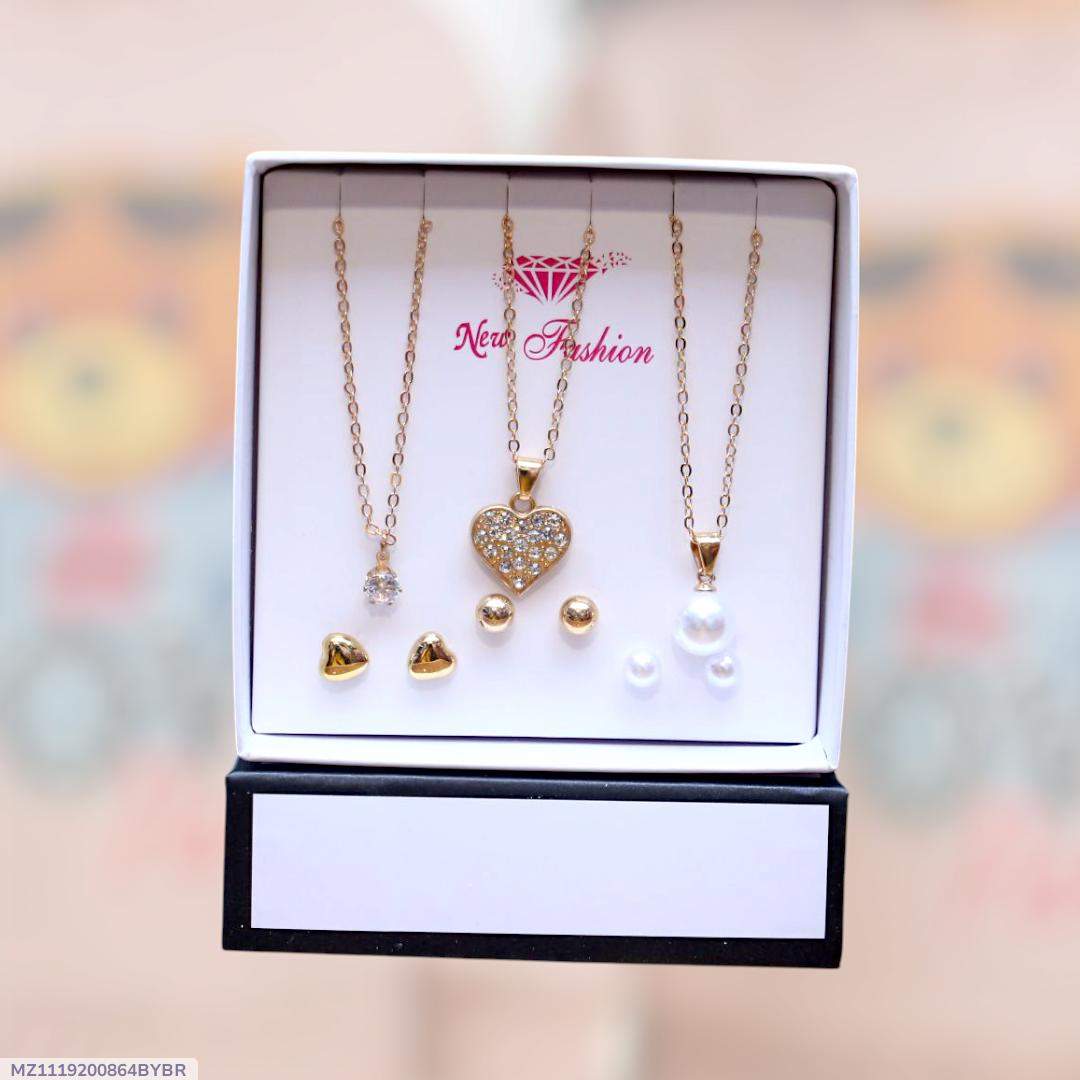 Funky Gold Plated Pendant Set – 6 Pieces Stainless Steel Jewelry