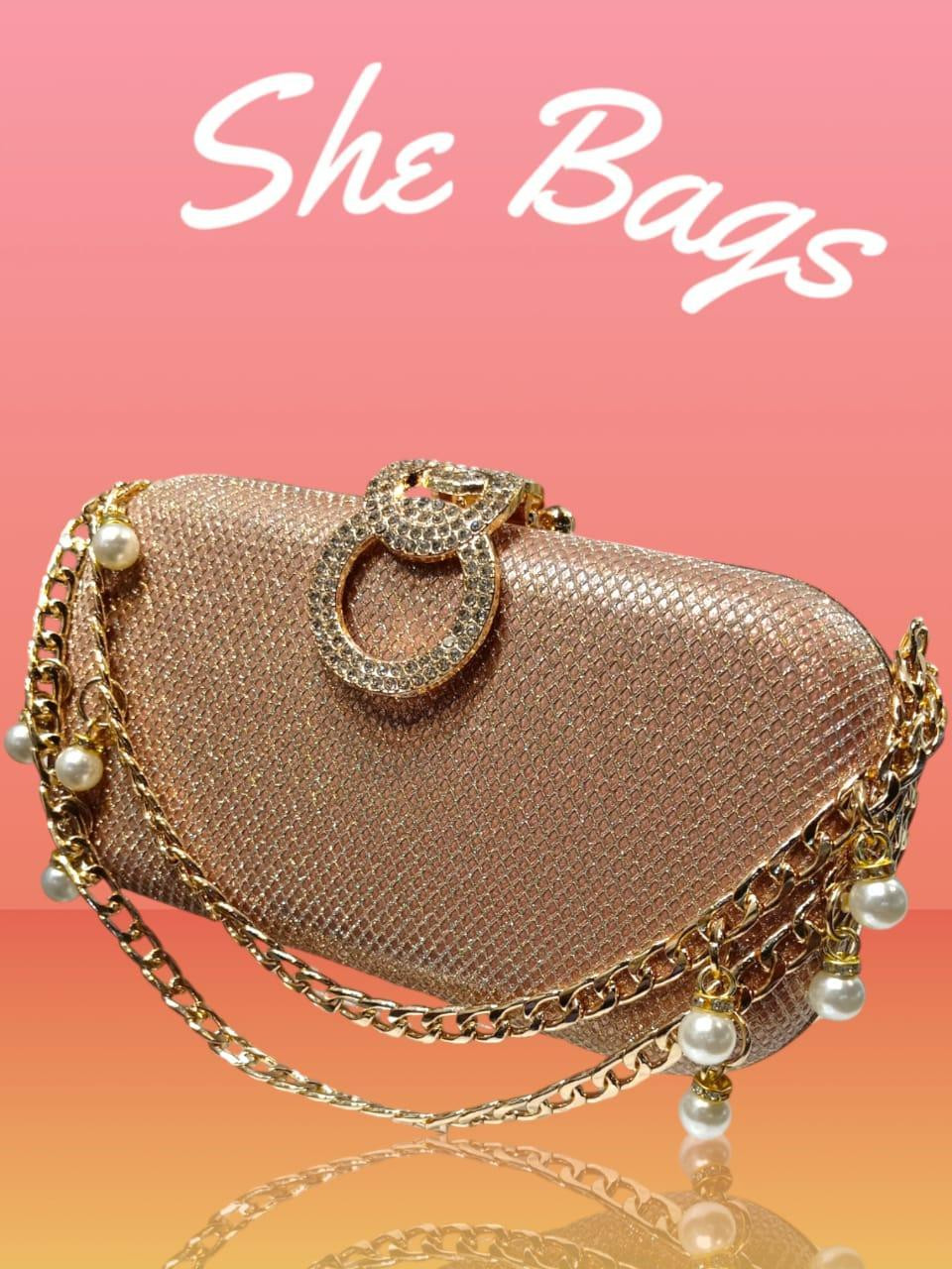 Women’s Golden Metal Fancy Clutch – Formal Accessory